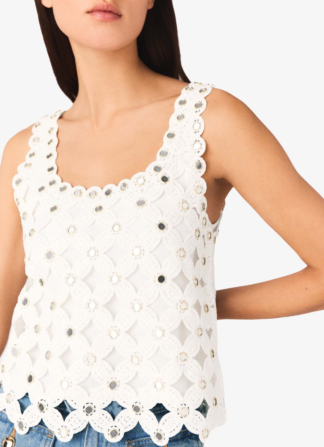 Maje Limoir top met opengewerkt detail  - detail wit