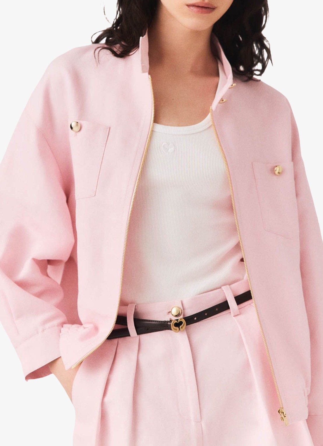 Maje Linnen blend bomberjack - detail 4 roze