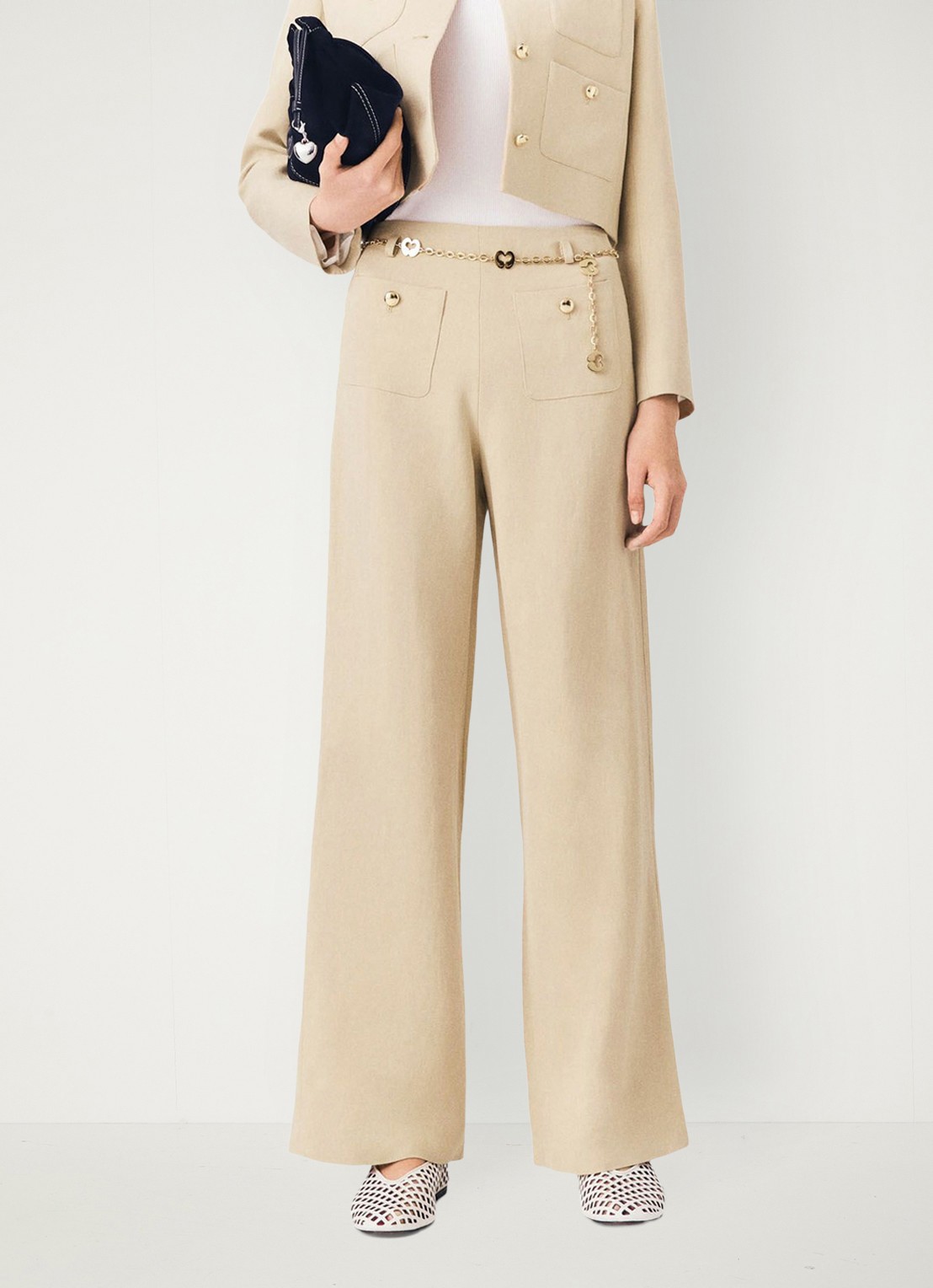 Maje Linnen blend kostuum broek - detail 4 beige