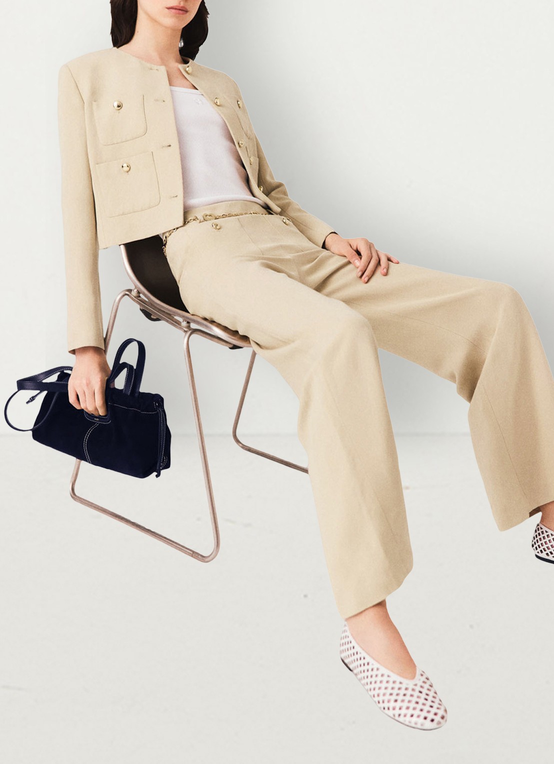 Maje Linnen blend kostuum broek - detail 6 beige