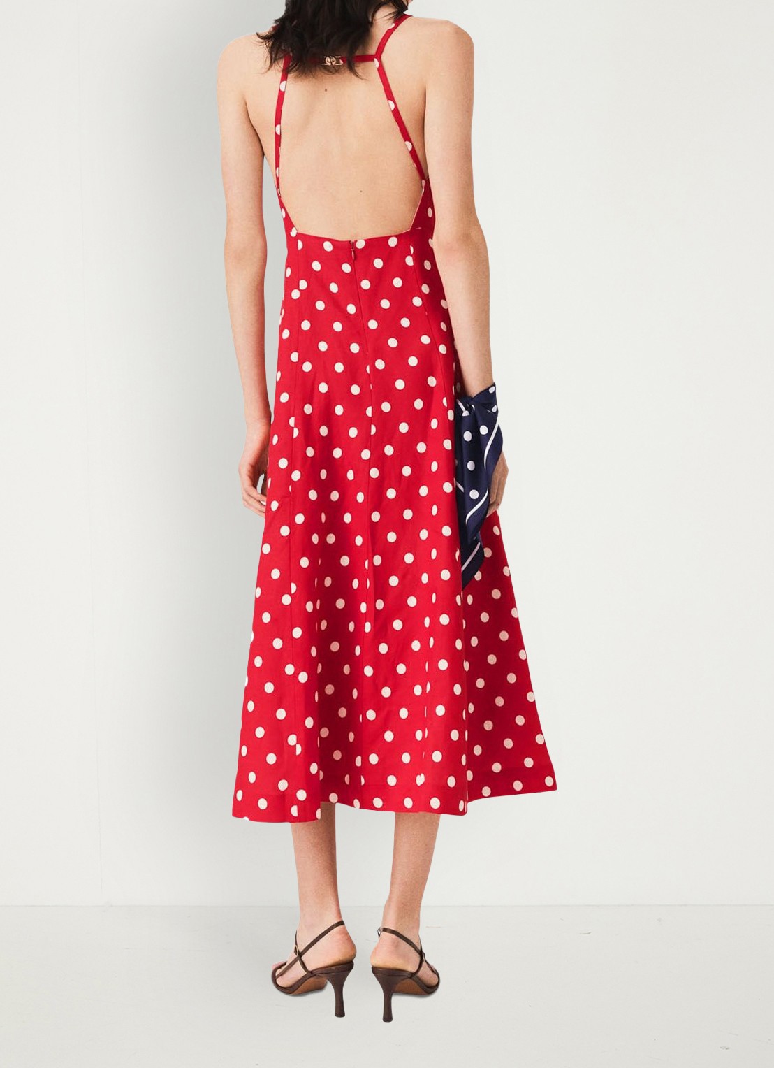 Maje Linnen blend maxi jurk met rugdecolleté - achterkant 8 rood