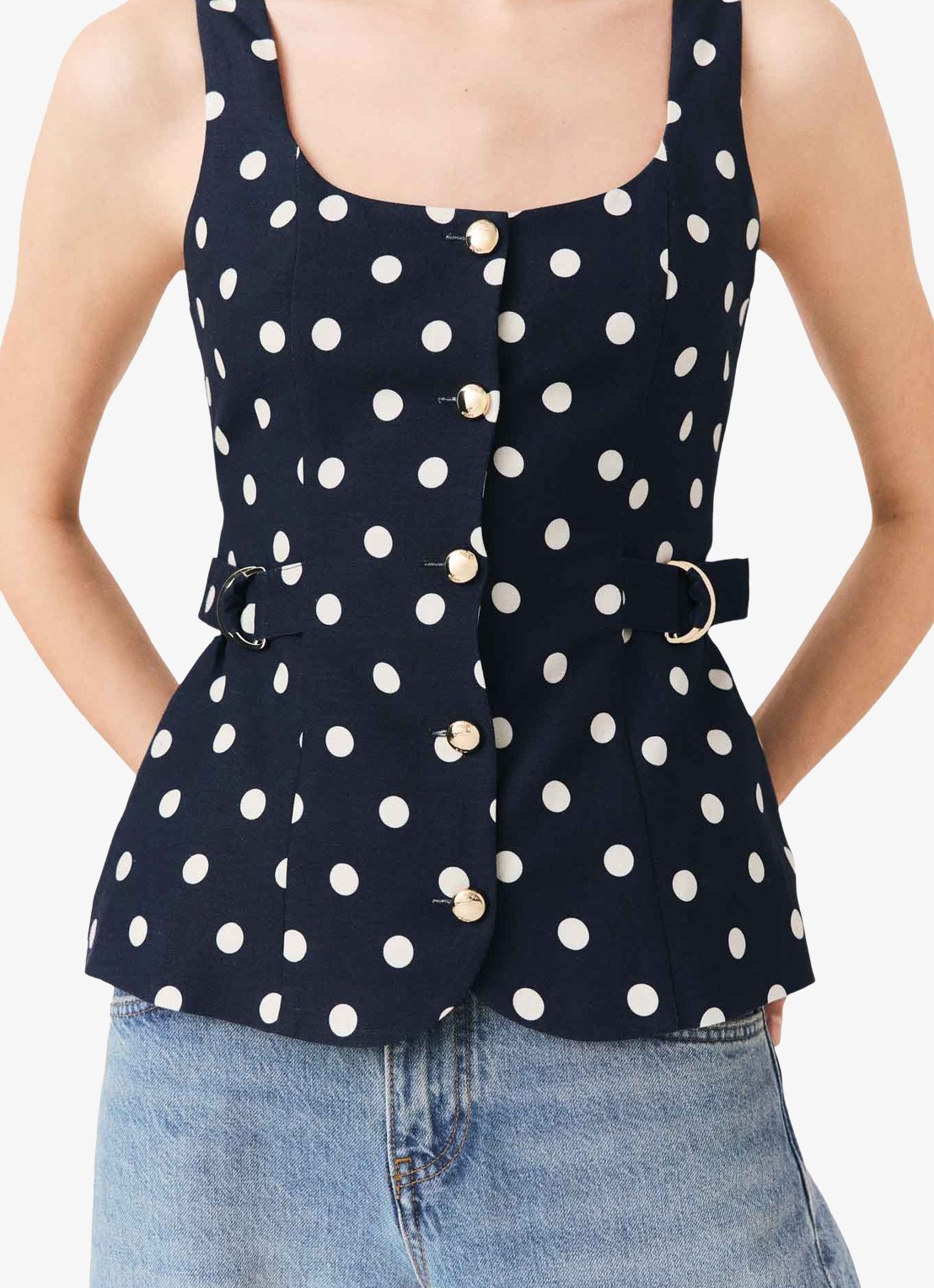 Maje Linnen blend rugdecolleté top - detail 6 donkerblauw