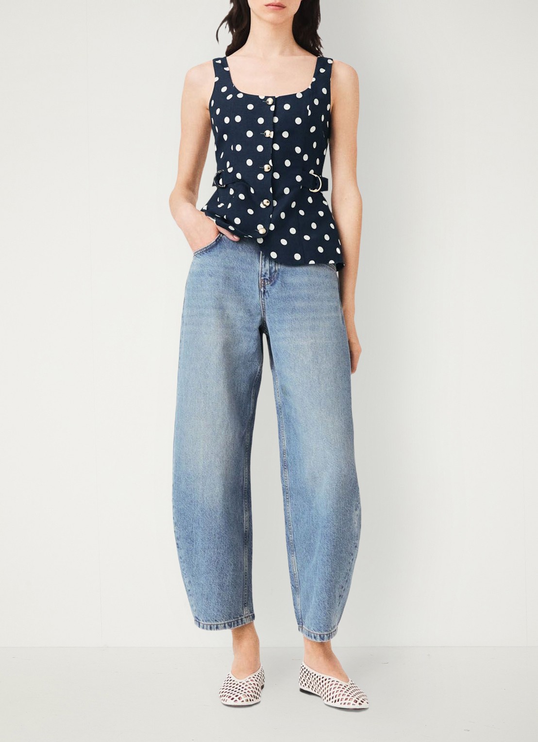 Maje Linnen blend rugdecolleté top - voorkant 2 donkerblauw