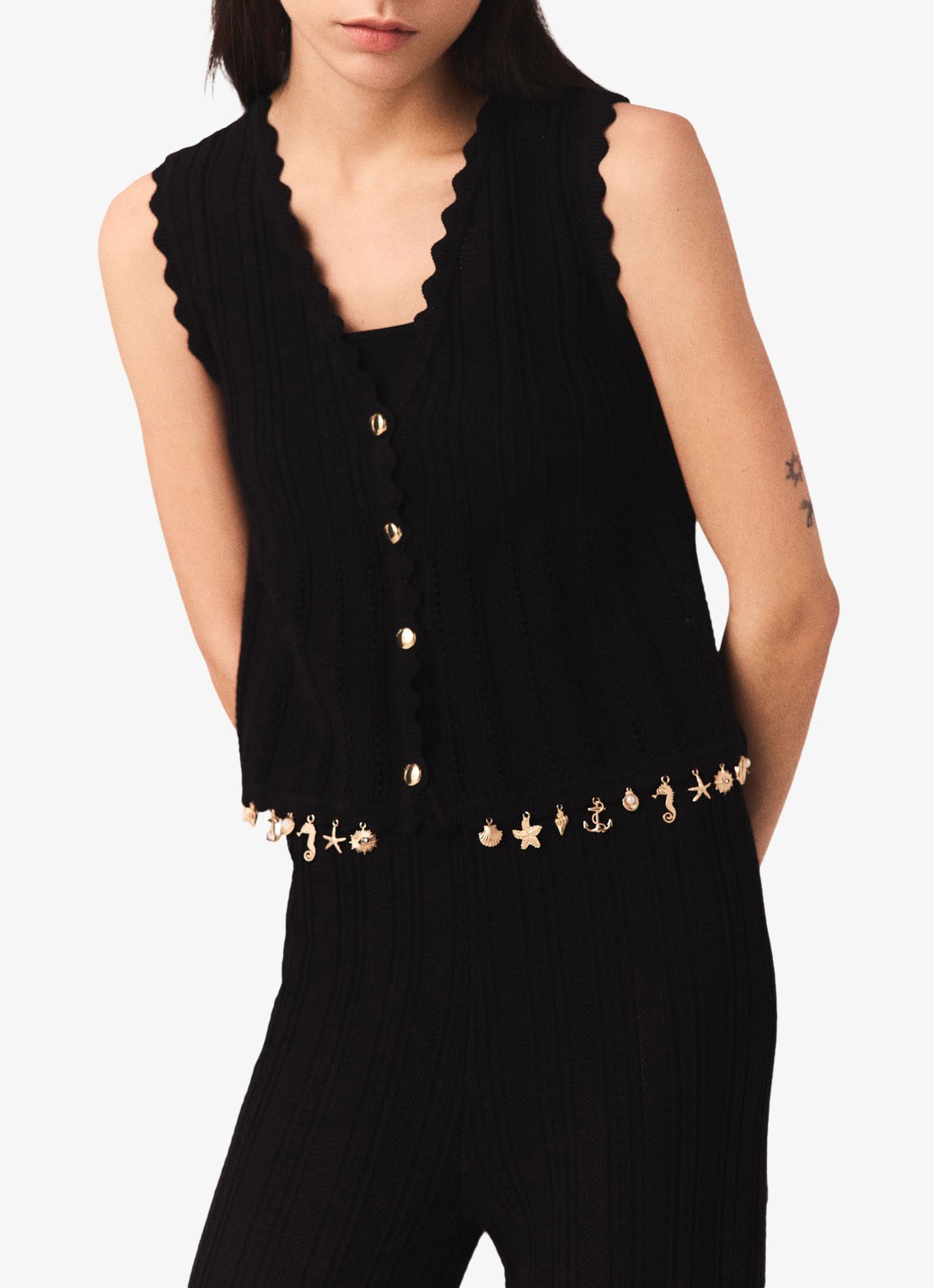 Maje Lishella vest met kralendecoratie  - detail 4 zwart