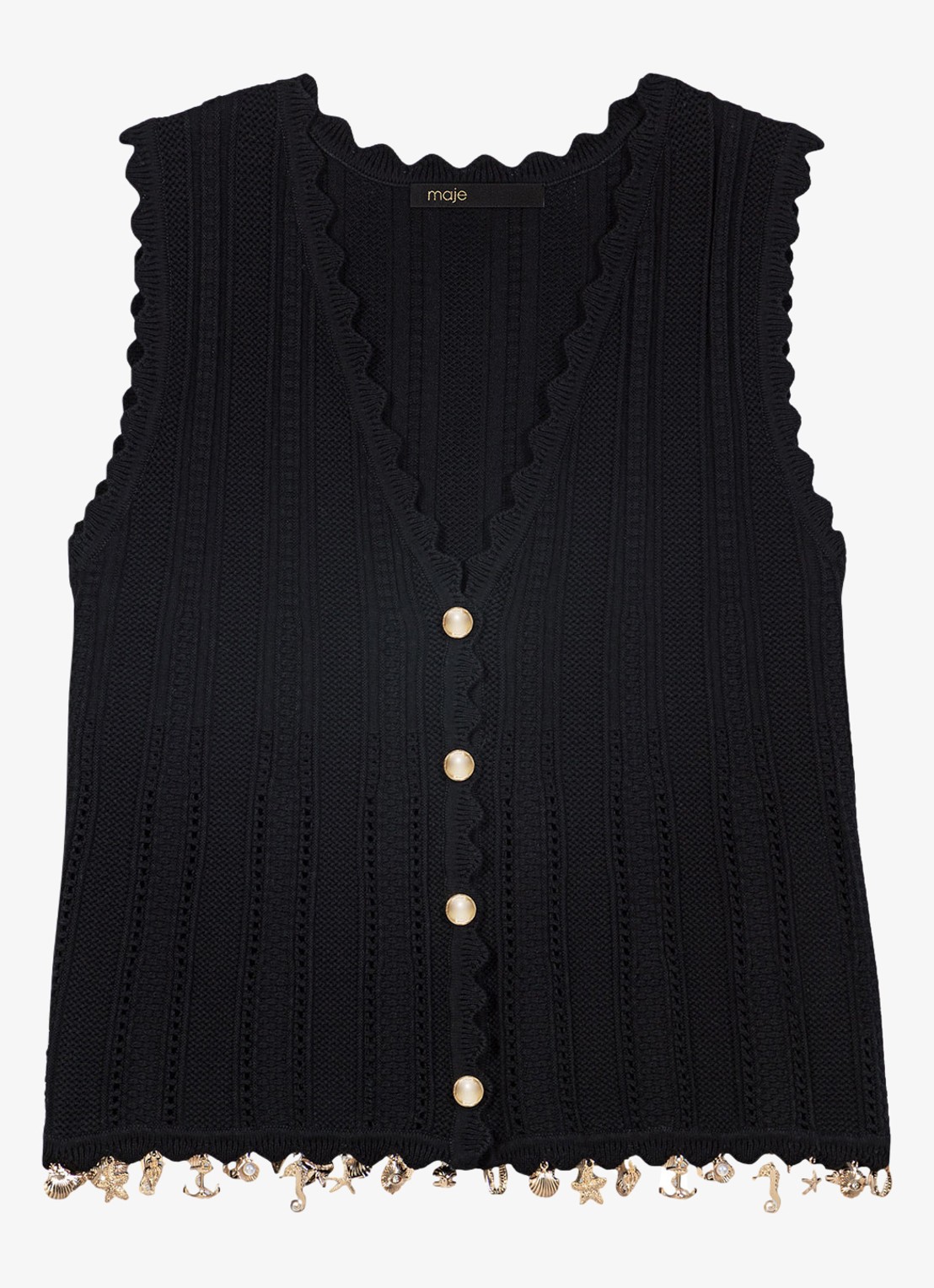 Maje Lishella vest met kralendecoratie  - voorkant 2 zwart