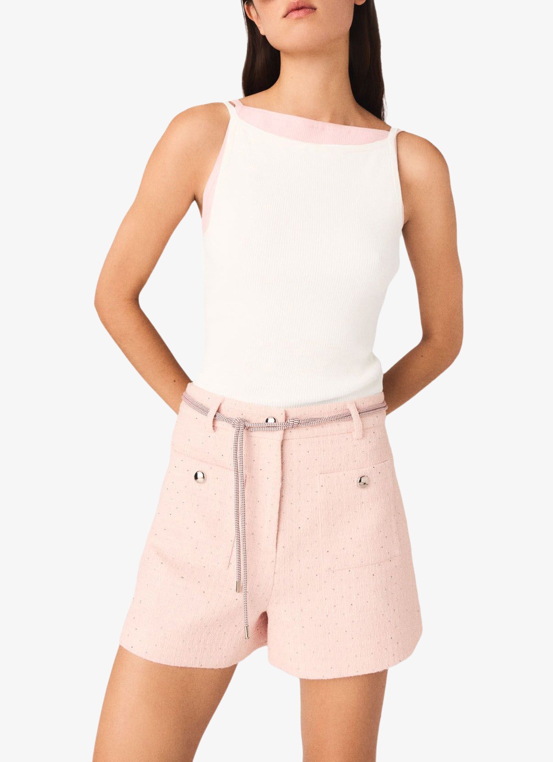 Maje Liyo ribgebreide top - detail wit