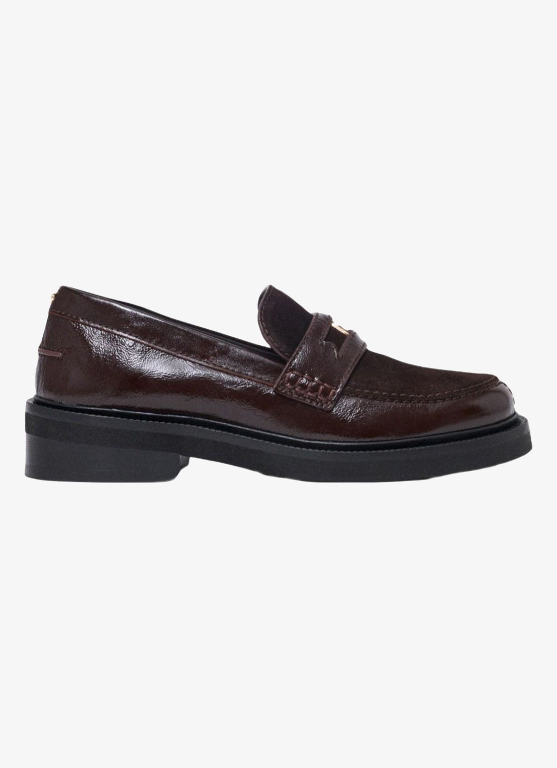 Maje Loafer van leer - voorkant 5 donkerbruin