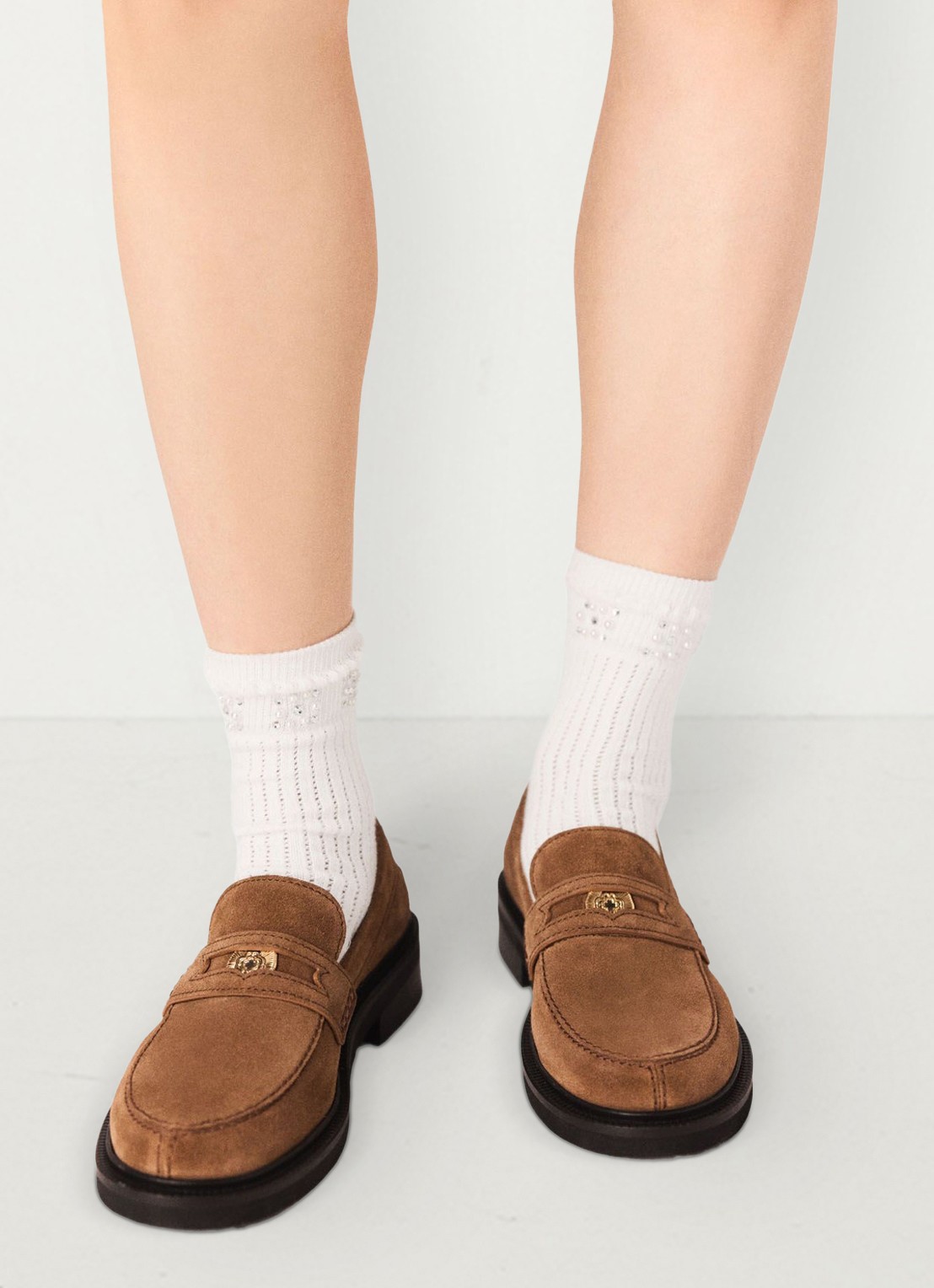 Maje Loafer van suède - voorkant 2 camel