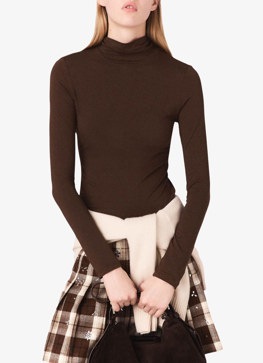 Maje Longsleeve met col  - detail donkerbruin