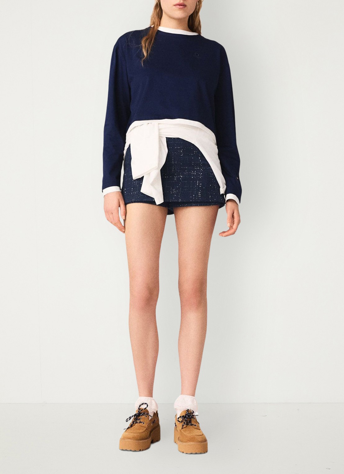 Maje Longsleeve met logoborduring - voorkant 7 donkerblauw