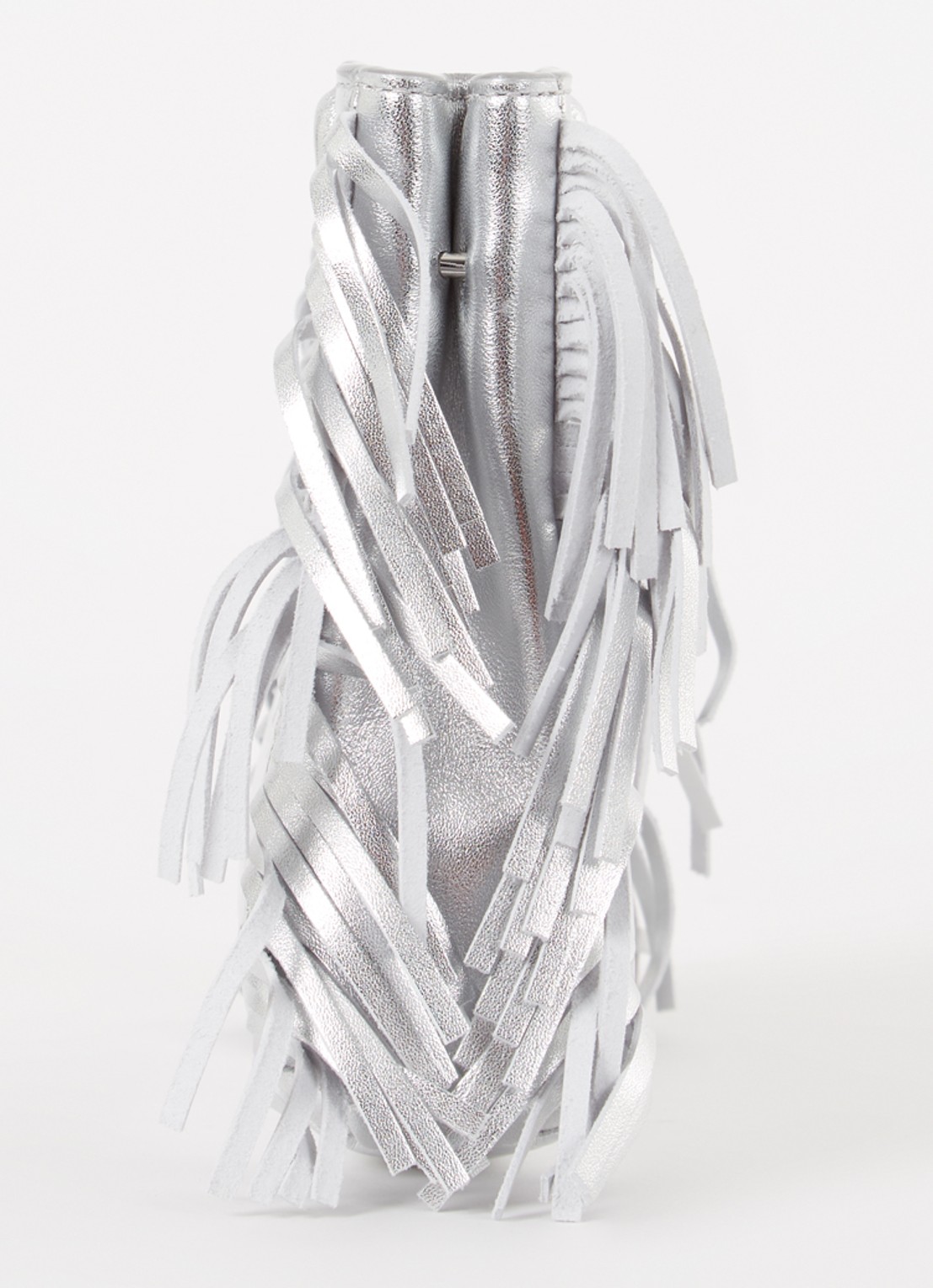 Maje M bag Mini handtas van schapenleer met franjes en crocostructuur - detail 3 zilver