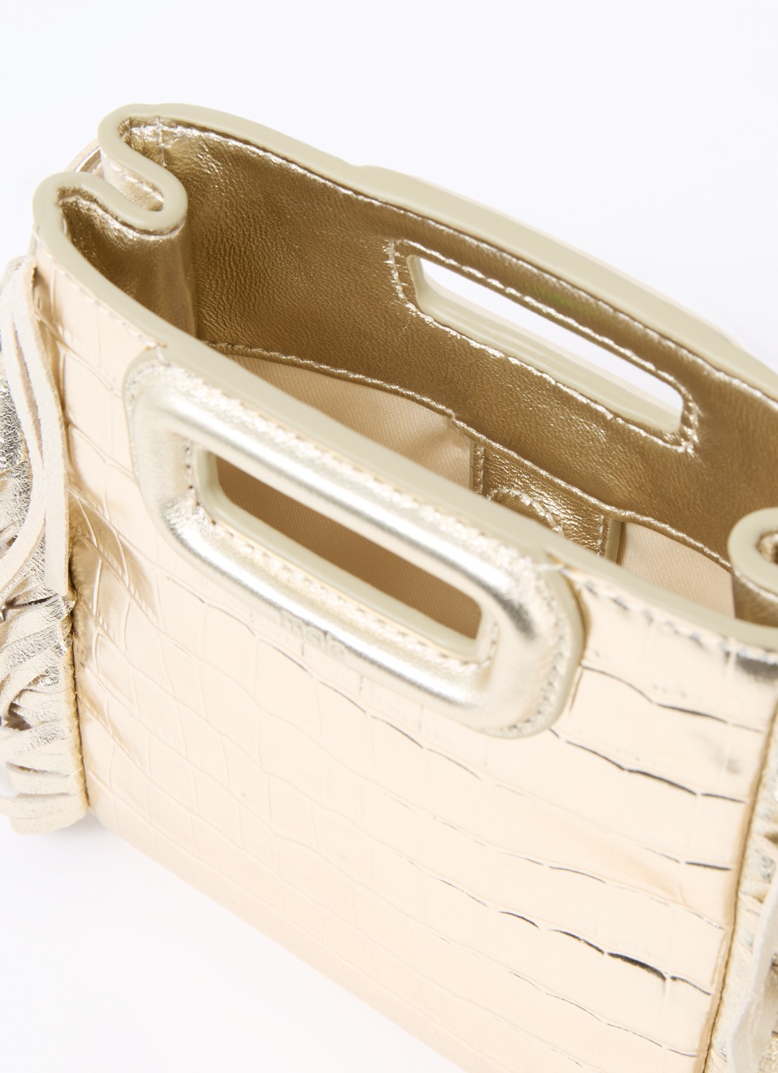 Maje M bag Mini handtas van schapenleer met franjes en crocostructuur - detail 2 goud