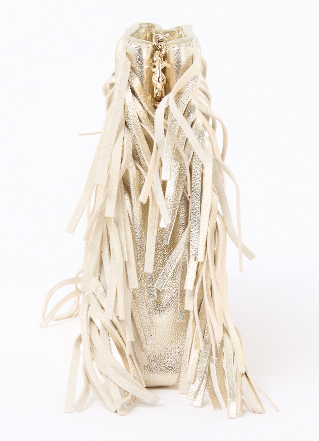 Maje M bag Mini handtas van schapenleer met franjes en crocostructuur - detail 3 goud