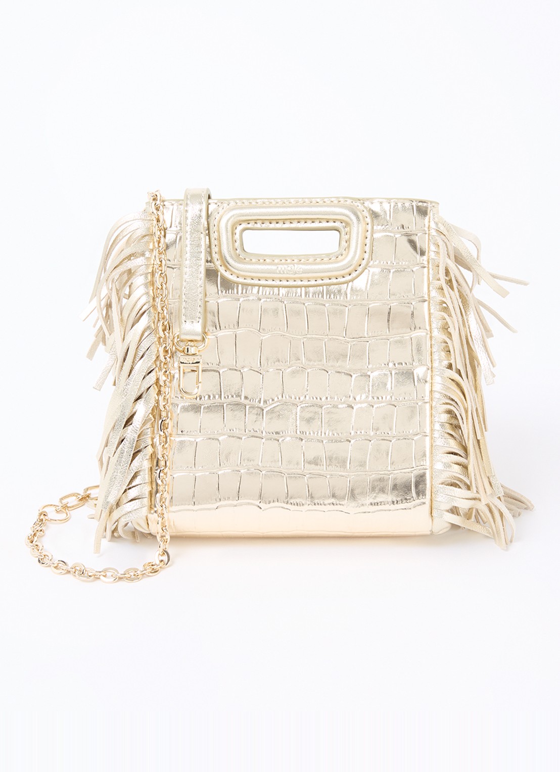 Maje M bag Mini handtas van schapenleer met franjes en crocostructuur - voorkant 4 goud