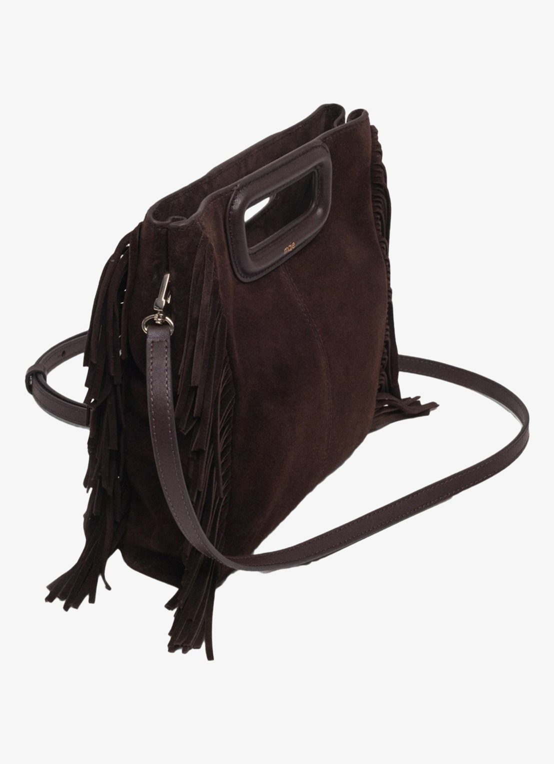 Maje M crossbodytas van suède - detail donkerbruin