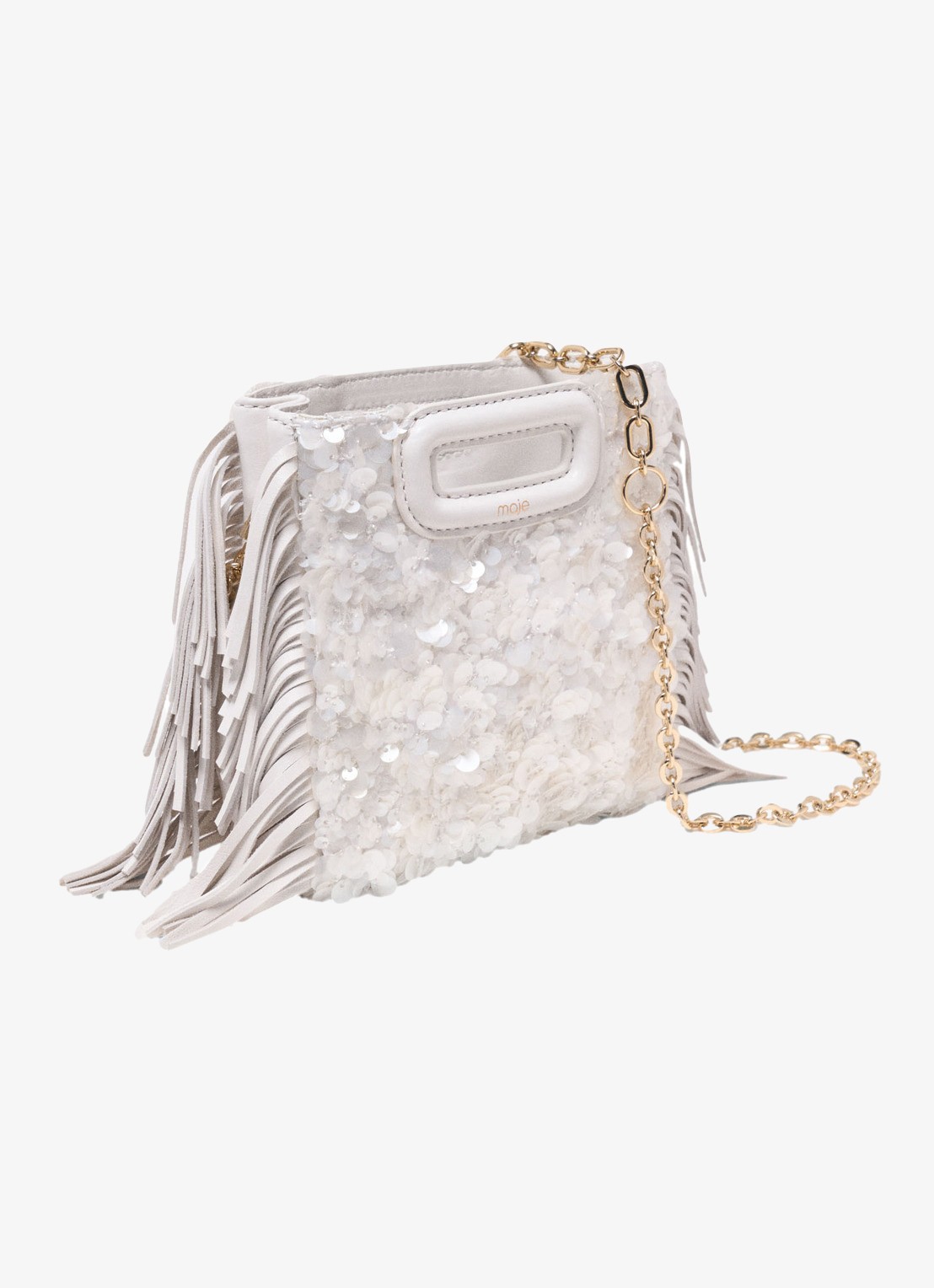 Maje M Mini clutch van schapenleer met pailletten - achterkant 3 wit