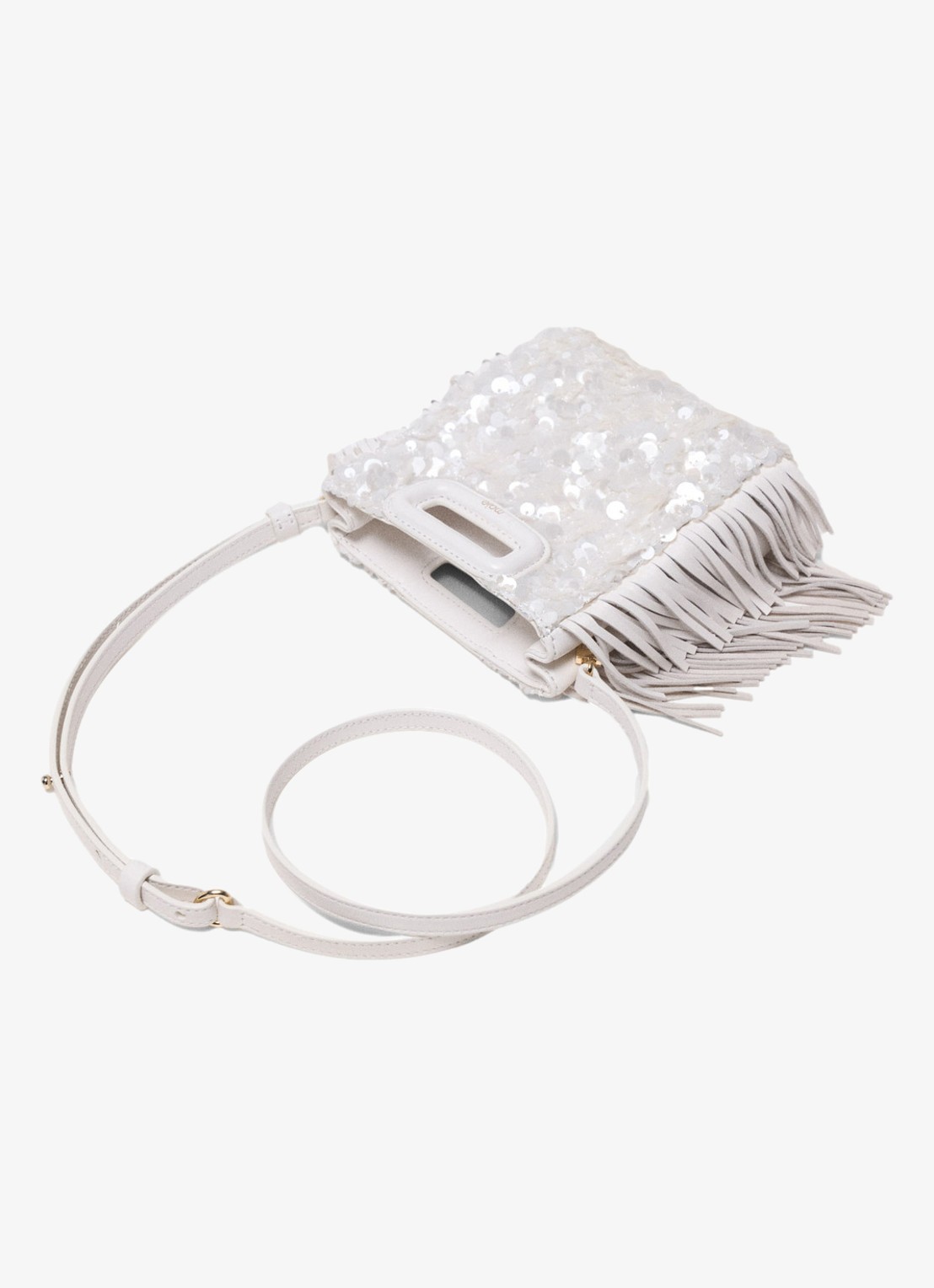 Maje M Mini clutch van schapenleer met pailletten - detail 6 wit