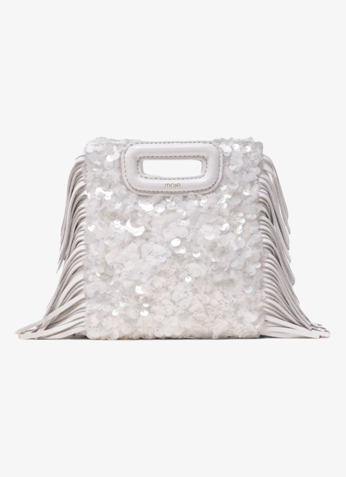 Maje M Mini clutch van schapenleer met pailletten - voorkant wit