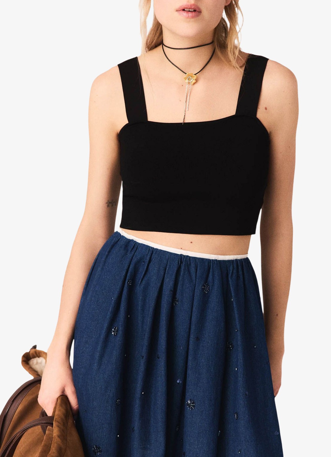 Maje Maclyna cropped tanktop met stretch - detail 4 zwart