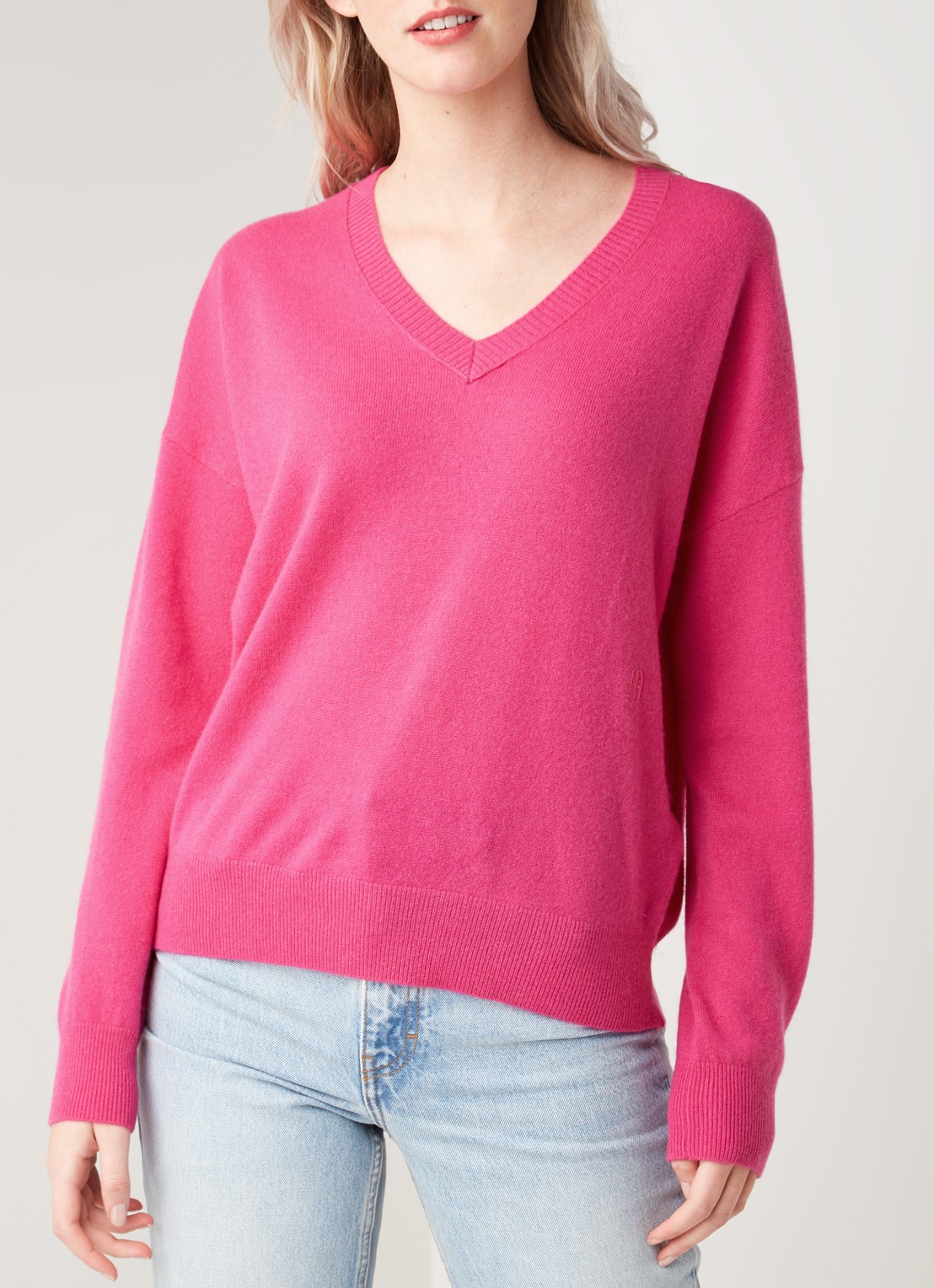 Maje Manon fijngebreide pullover van kasjmier - detail fuchsia