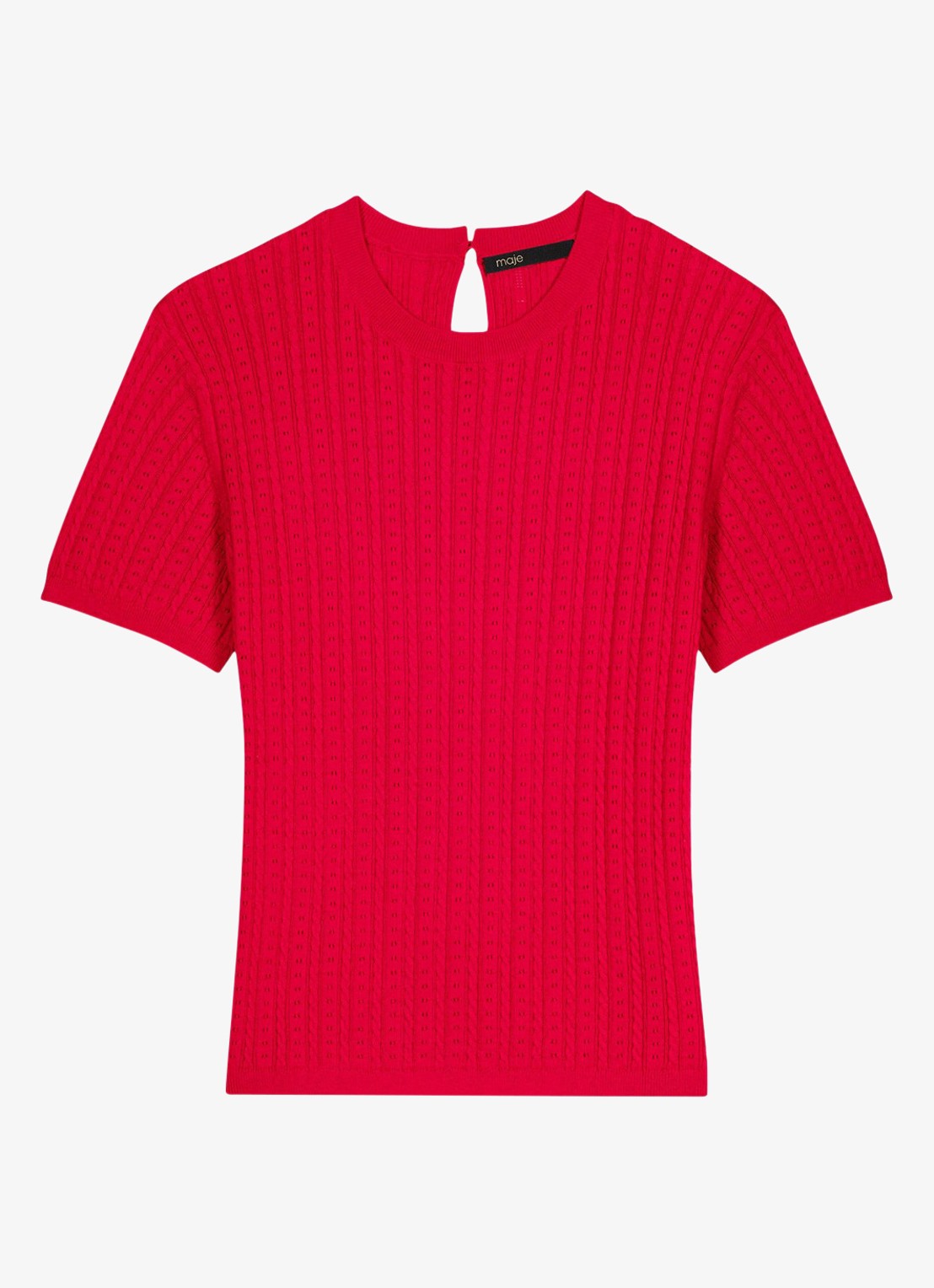 Maje Mapi kabelgebreide T-shirt in zijdeblend - voorkant 7 steenrood