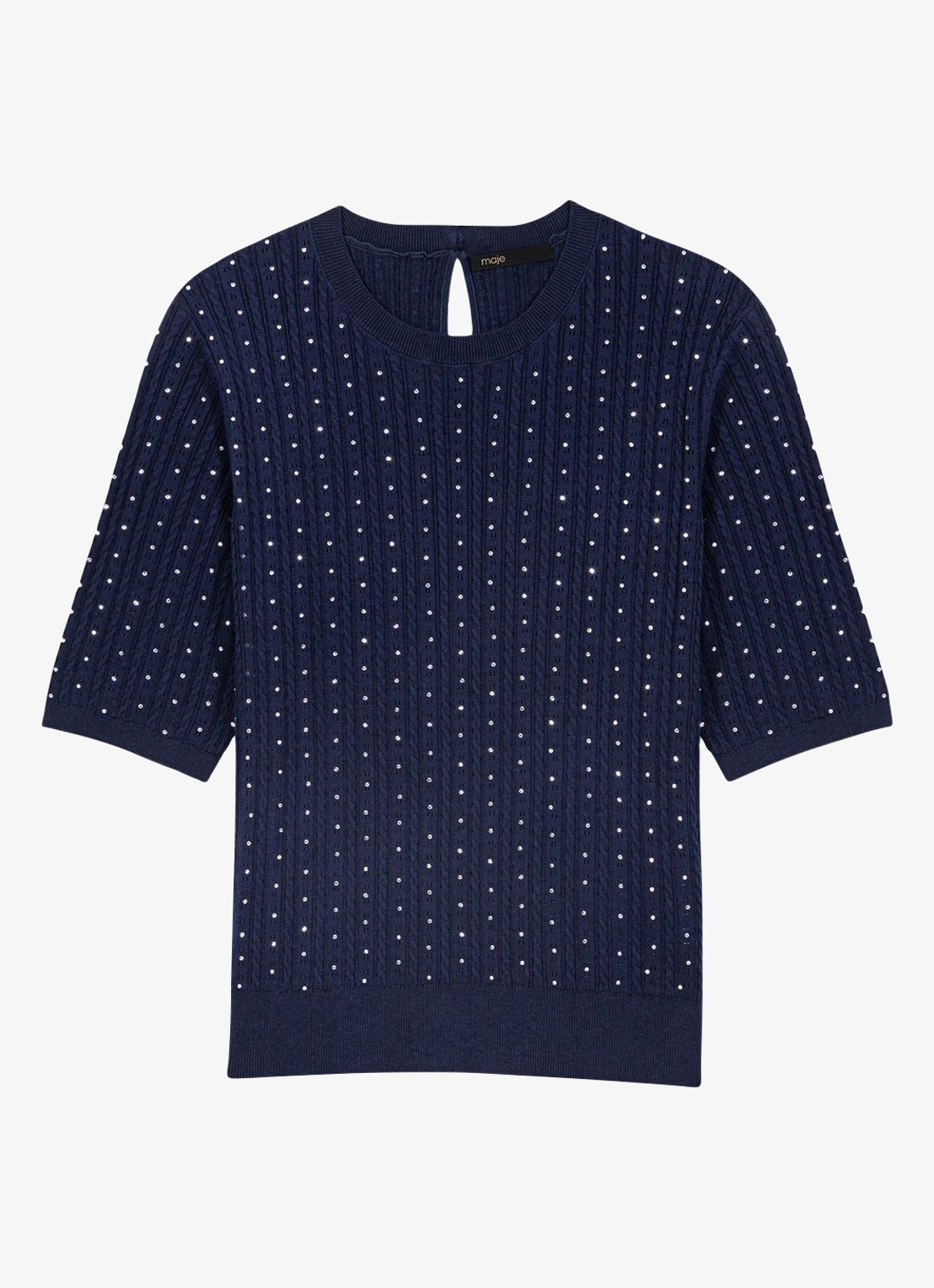 Maje Mapola fijngebreide trui met strass - voorkant 5 donkerblauw