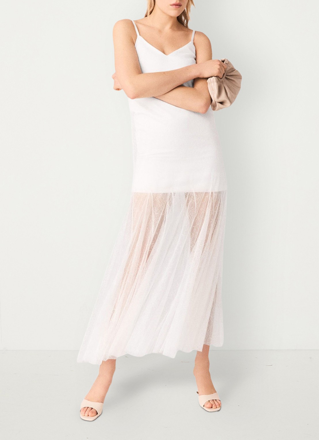 Maje Maxi jurk met mesh detail - detail 3 wit