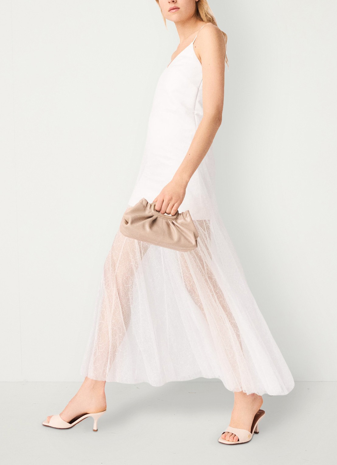 Maje Maxi jurk met mesh detail - detail 4 wit