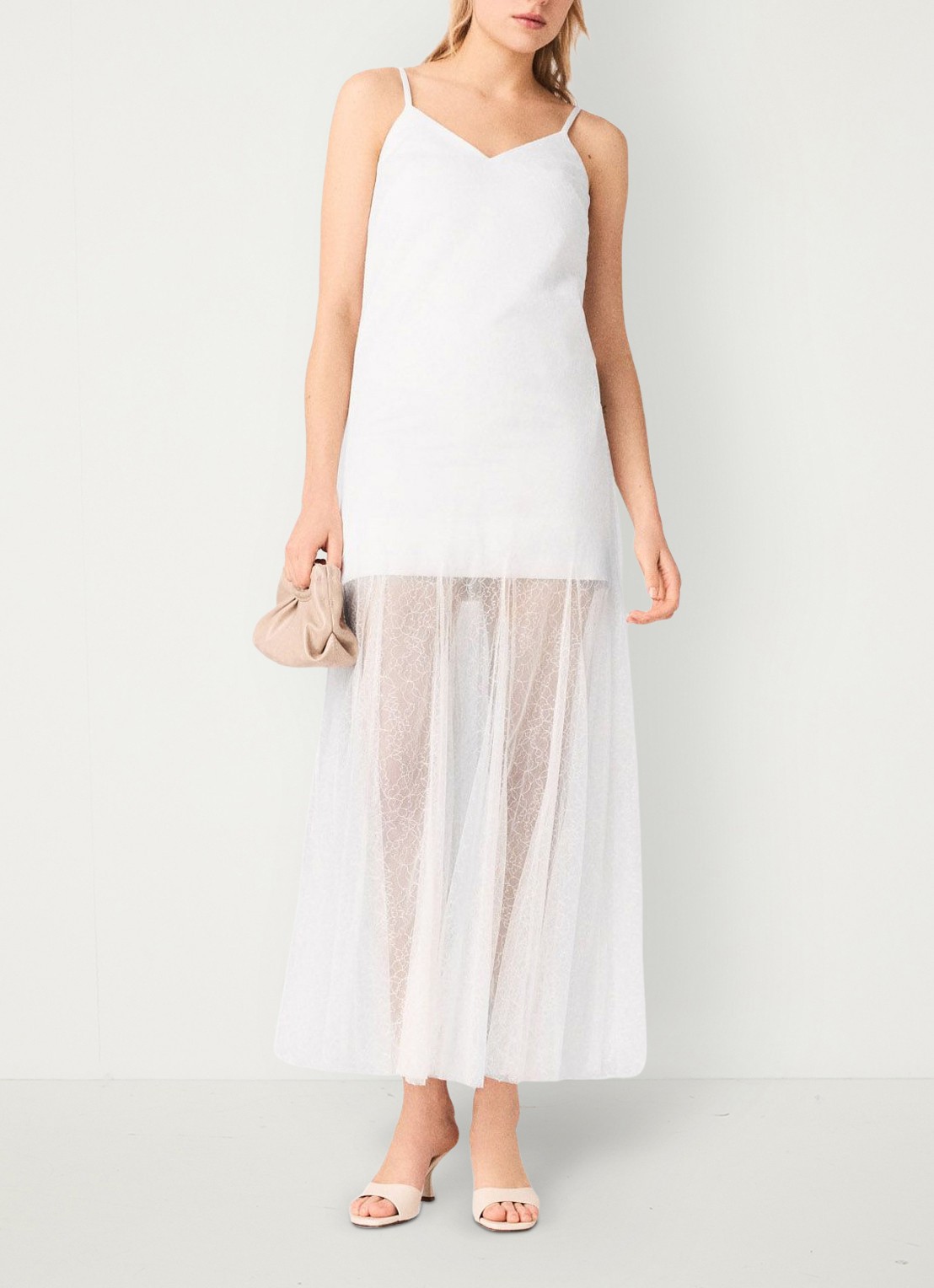 Maje Maxi jurk met mesh detail - voorkant 2 wit