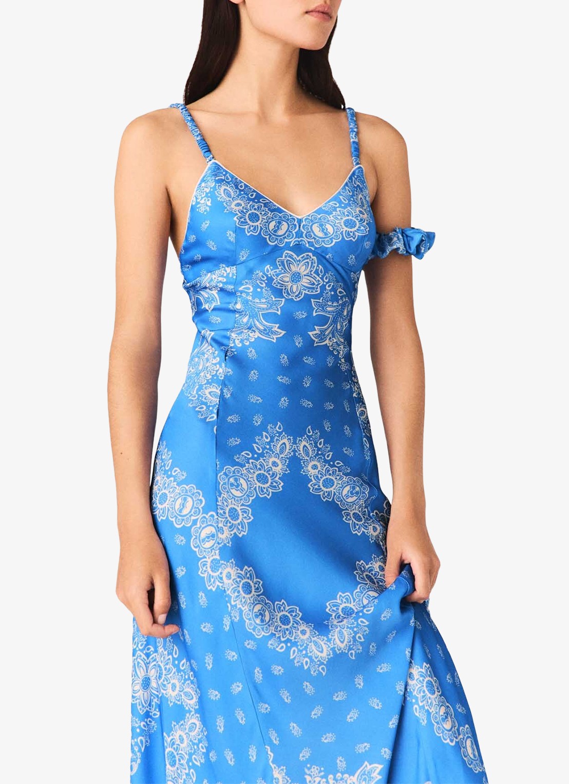 Maje Maxi jurk met paisley print - detail 6 blauw