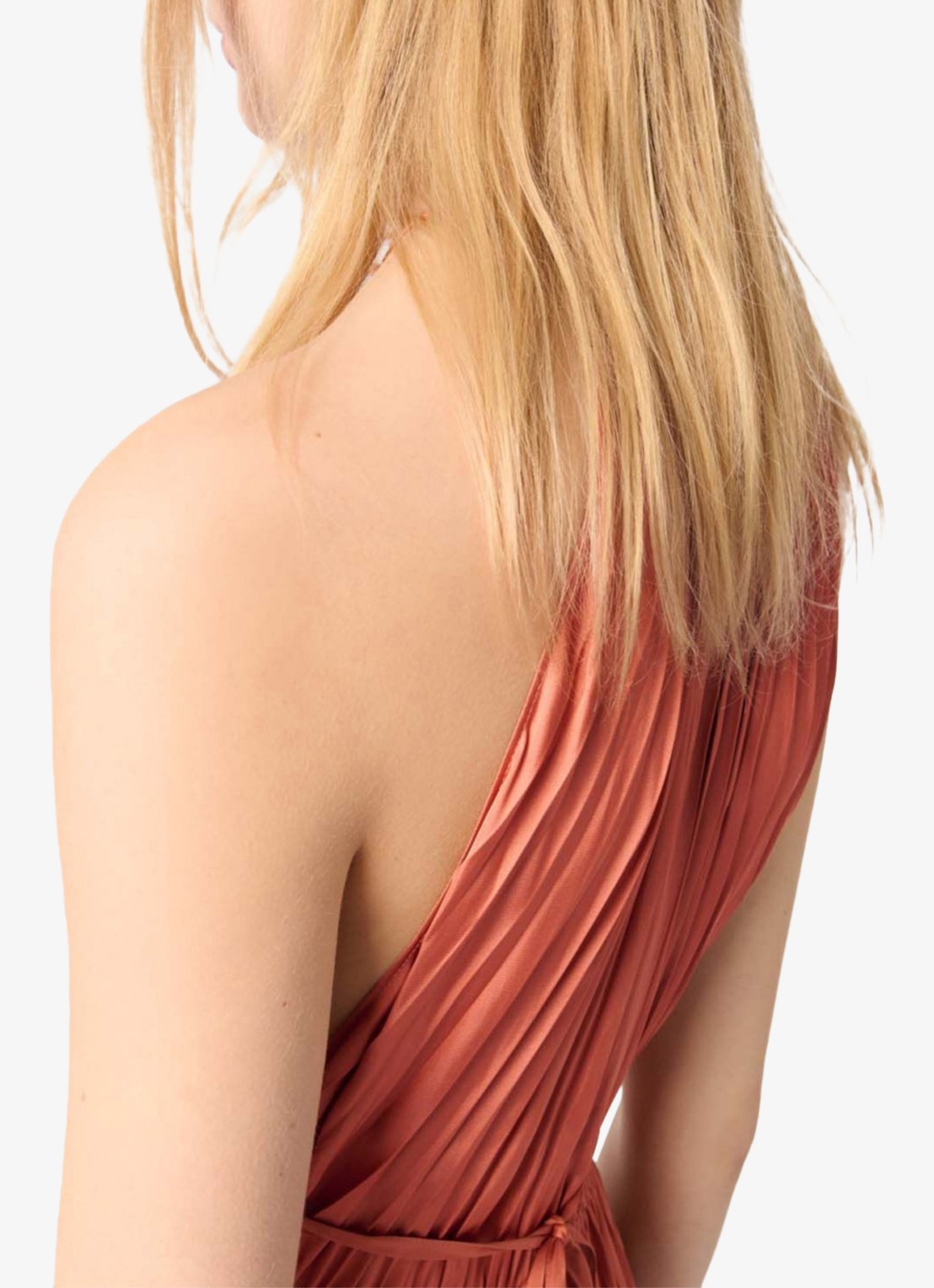 Maje Maxi jurk met plissé - detail 6 zalmroze