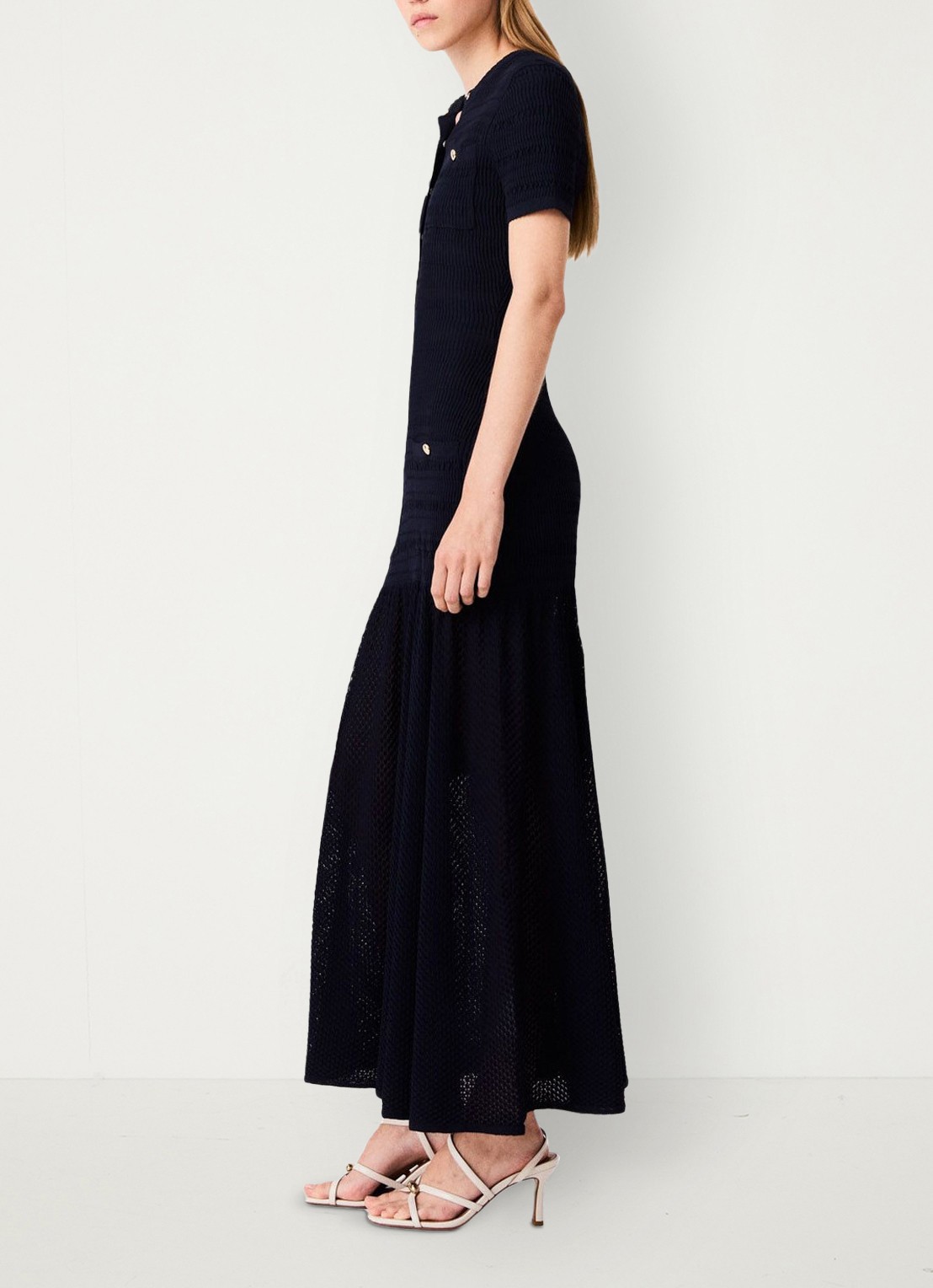Maje Maxi jurk met sierknopen - detail 4 zwart
