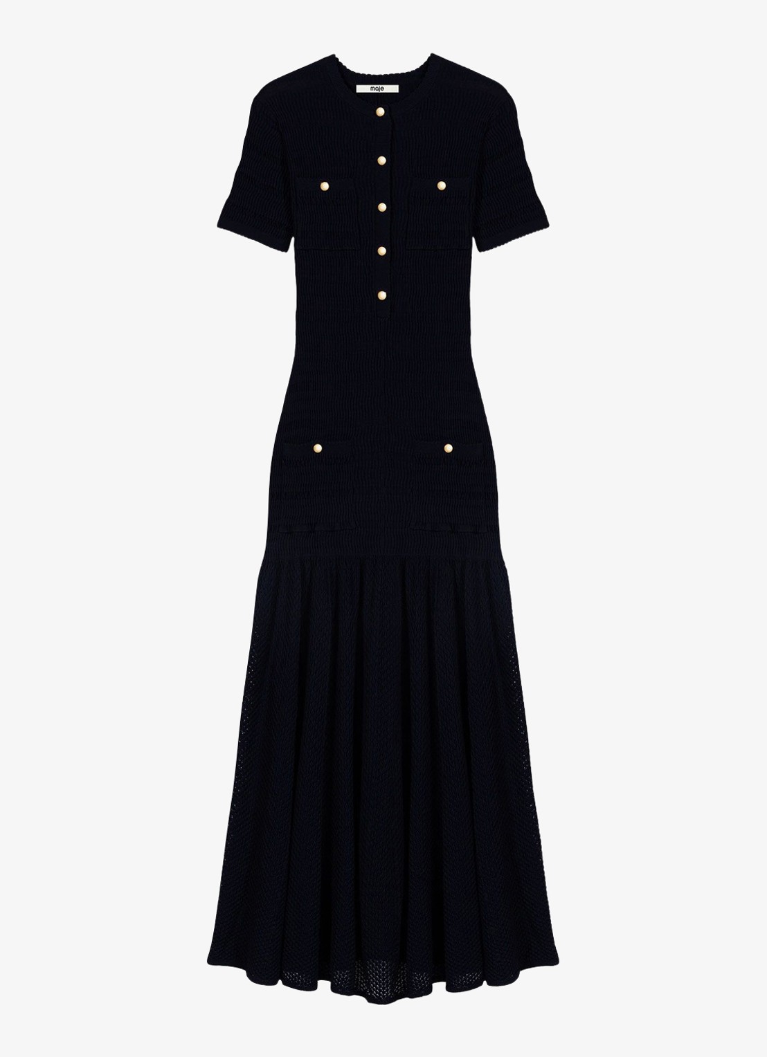 Maje Maxi jurk met sierknopen - voorkant donkerblauw