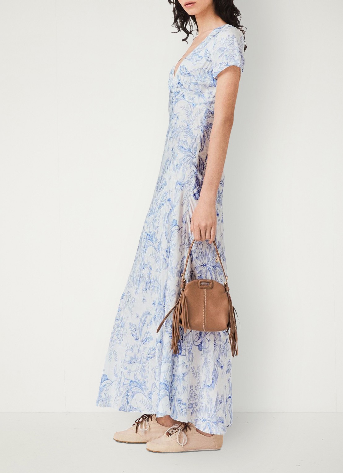 Maje Maxi jurk met V-hals en print - detail blauw