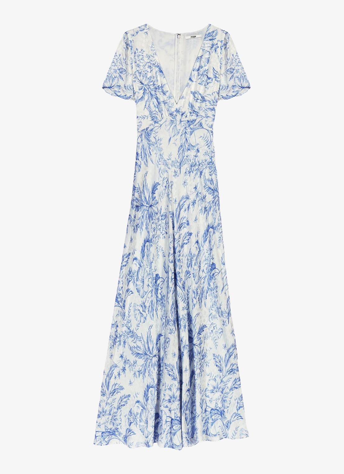 Maje Maxi jurk met V-hals en print - voorkant 6 blauw