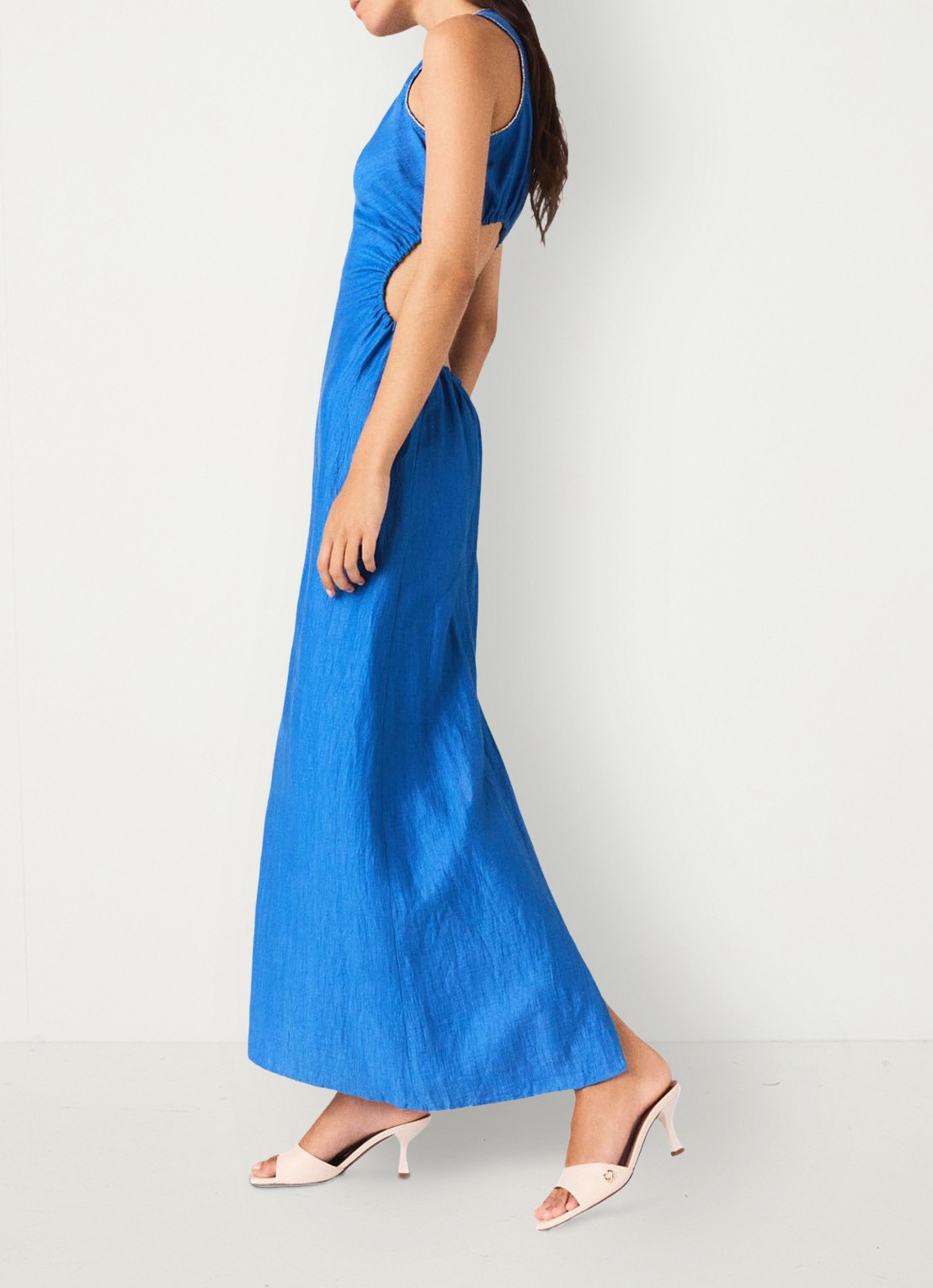 Maje Maxi jurk van linnen met rugdecolleté - detail 4 donkerblauw