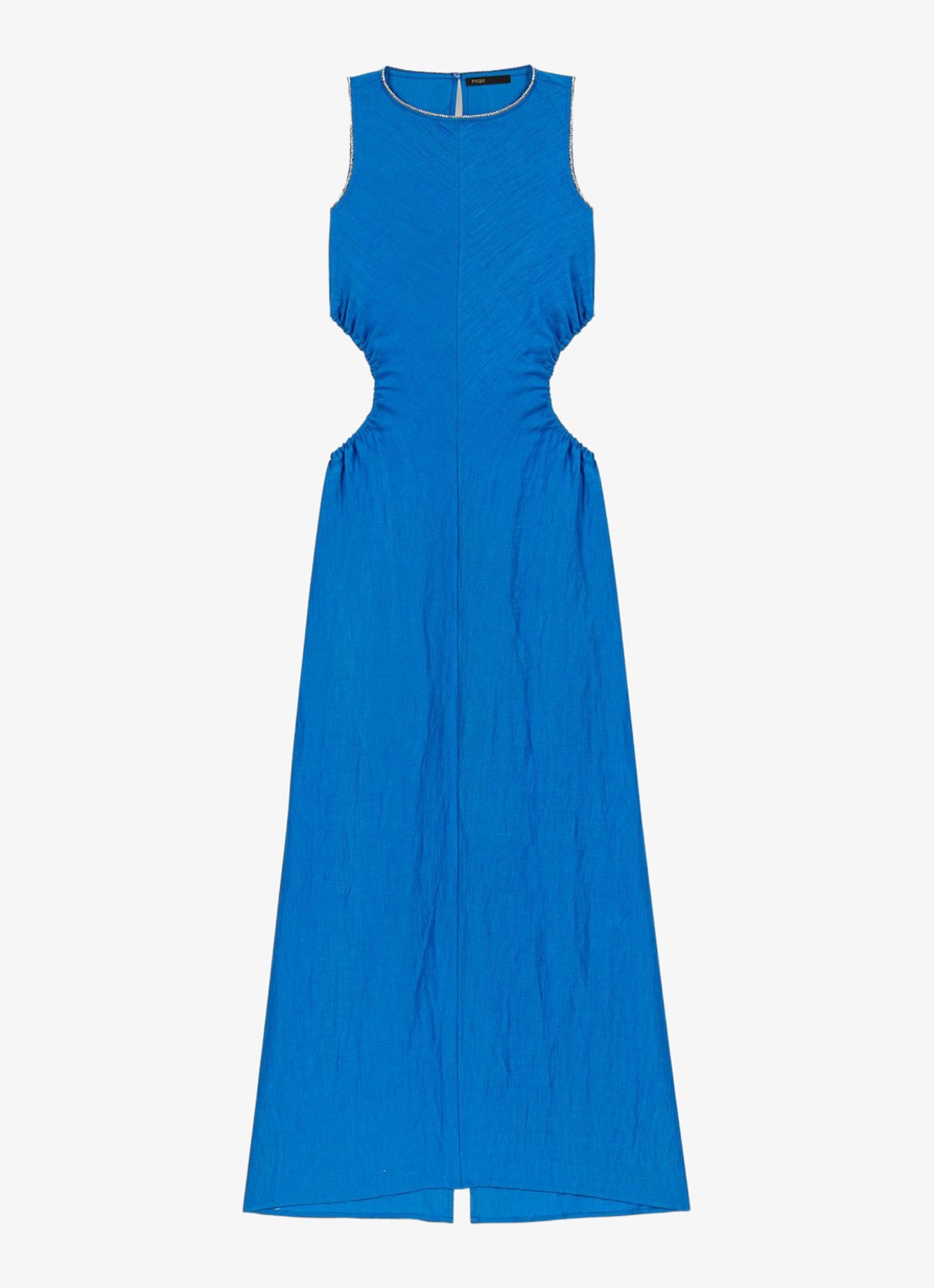 Maje Maxi jurk van linnen met rugdecolleté - voorkant 7 donkerblauw