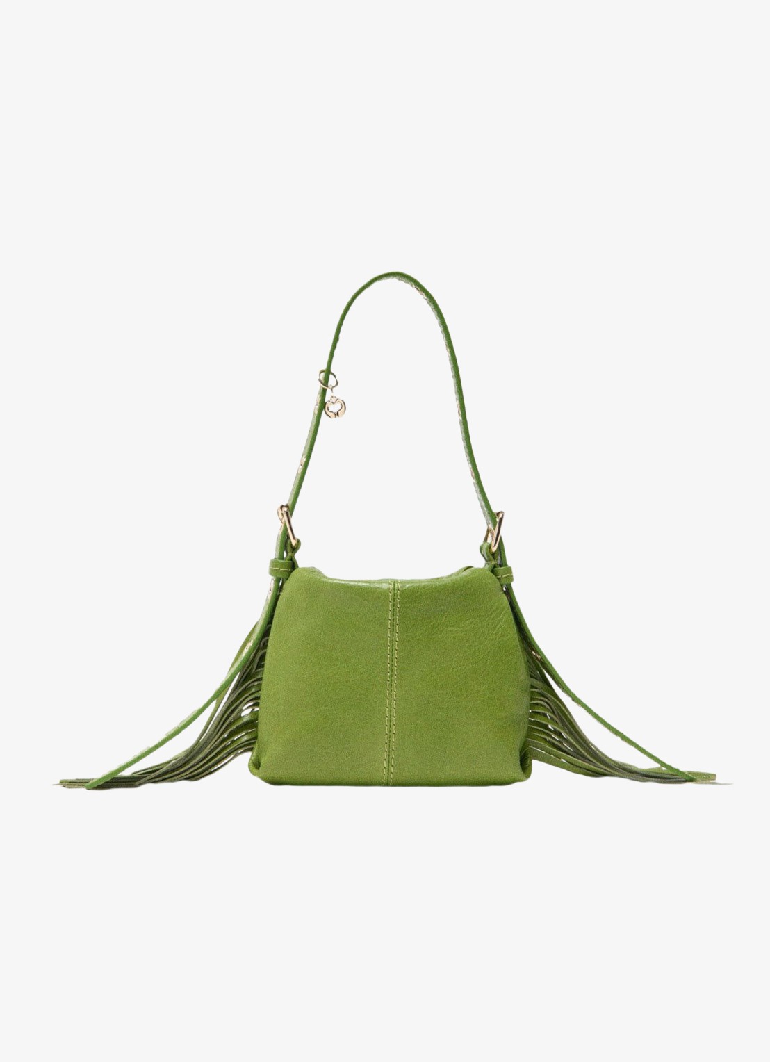 Maje Micro Miss M schoudertas van leer met franjes - detail groen