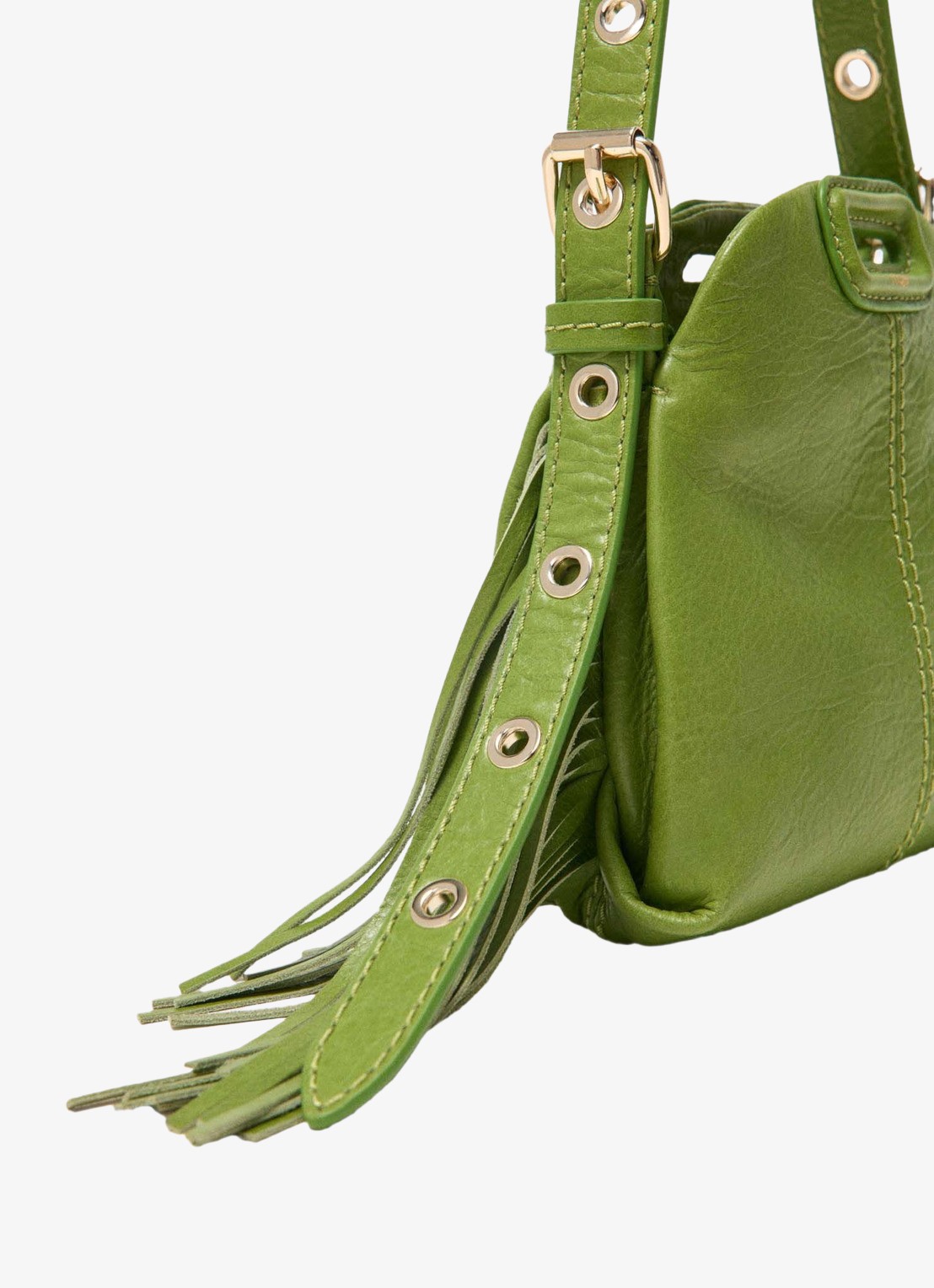 Maje Micro Miss M schoudertas van leer met franjes - detail 2 groen