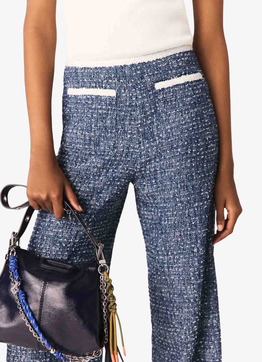 Maje Mid waist straight fit broek met tweed-look - detail 2 donkerblauw