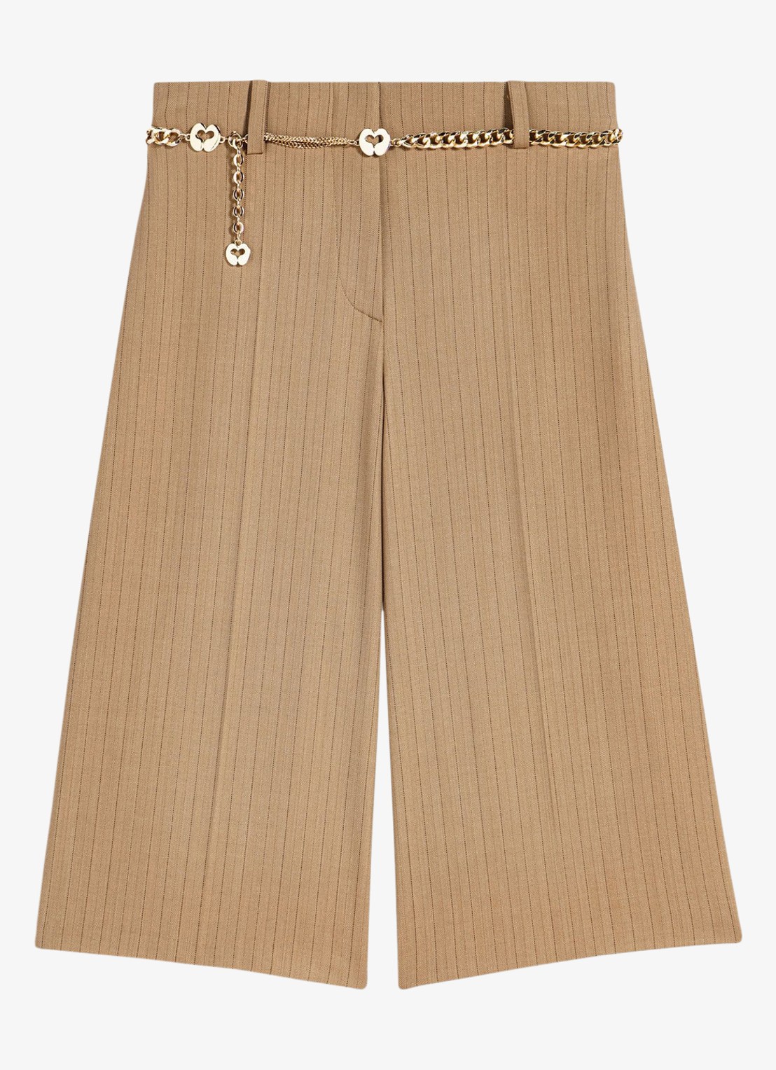 Maje Mid waist wide fit korte broek met streepprint - voorkant 7 beige / beige