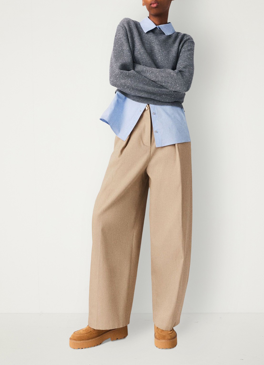 Maje Mid waist wide fit pantalon met steekzakken - detail 6 beige