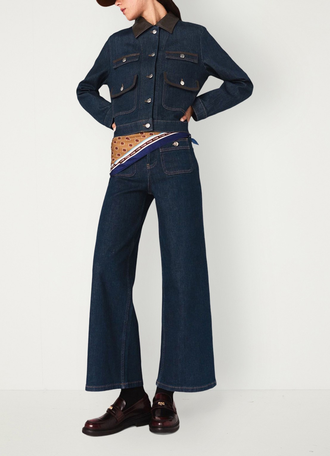 Maje Mid waist wide-leg jeans met opgestikte zakken - detail indigo