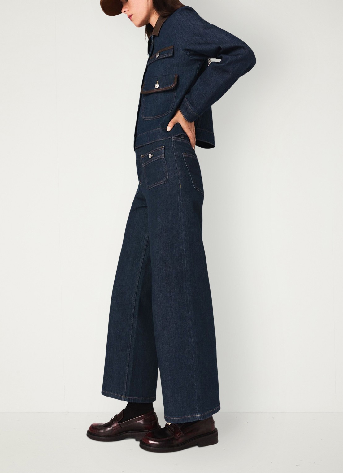 Maje Mid waist wide-leg jeans met opgestikte zakken - detail 2 indigo