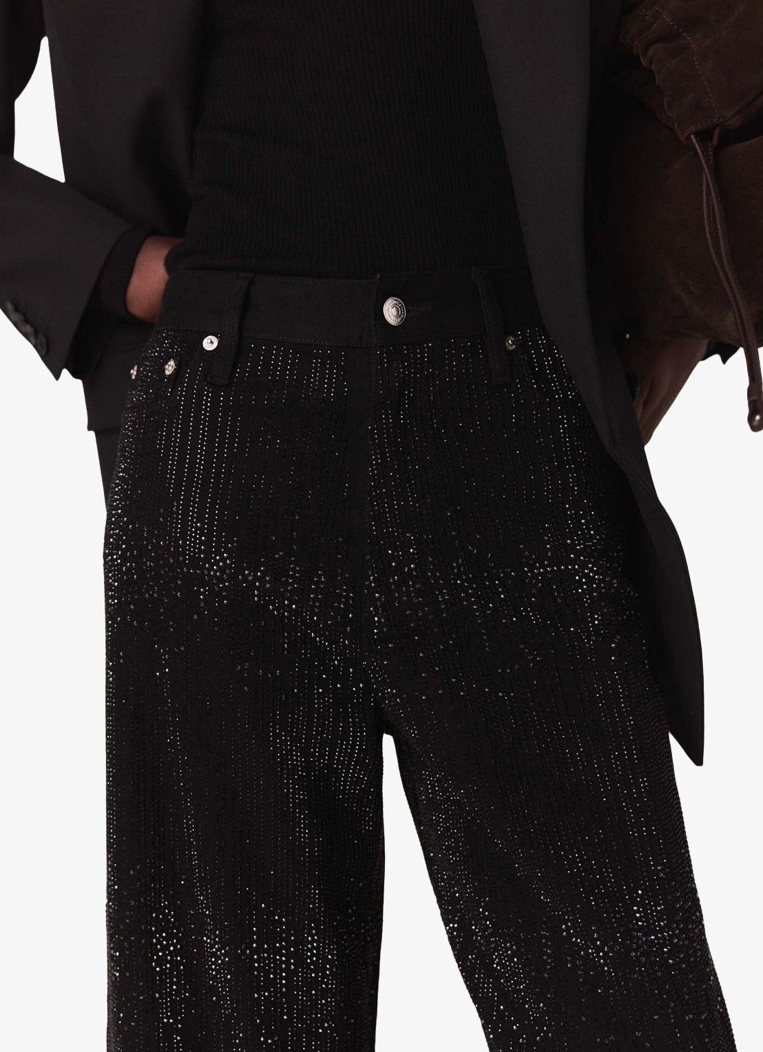 Maje Mid waist wide leg jeans met strass - detail 2 jeans