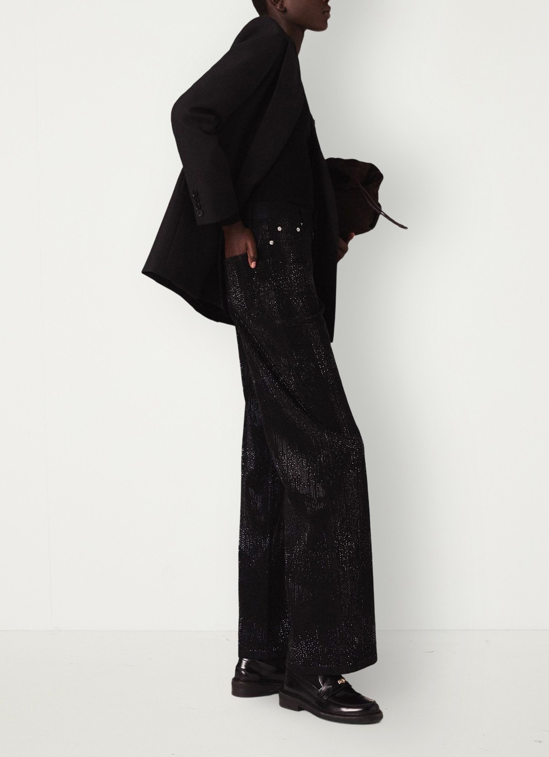 Maje Mid waist wide leg jeans met strass - detail 3 jeans