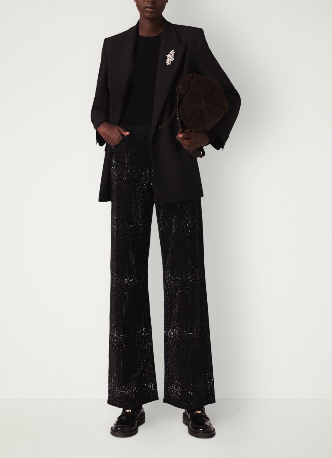 Maje Mid waist wide leg jeans met strass - voorkant 5 jeans