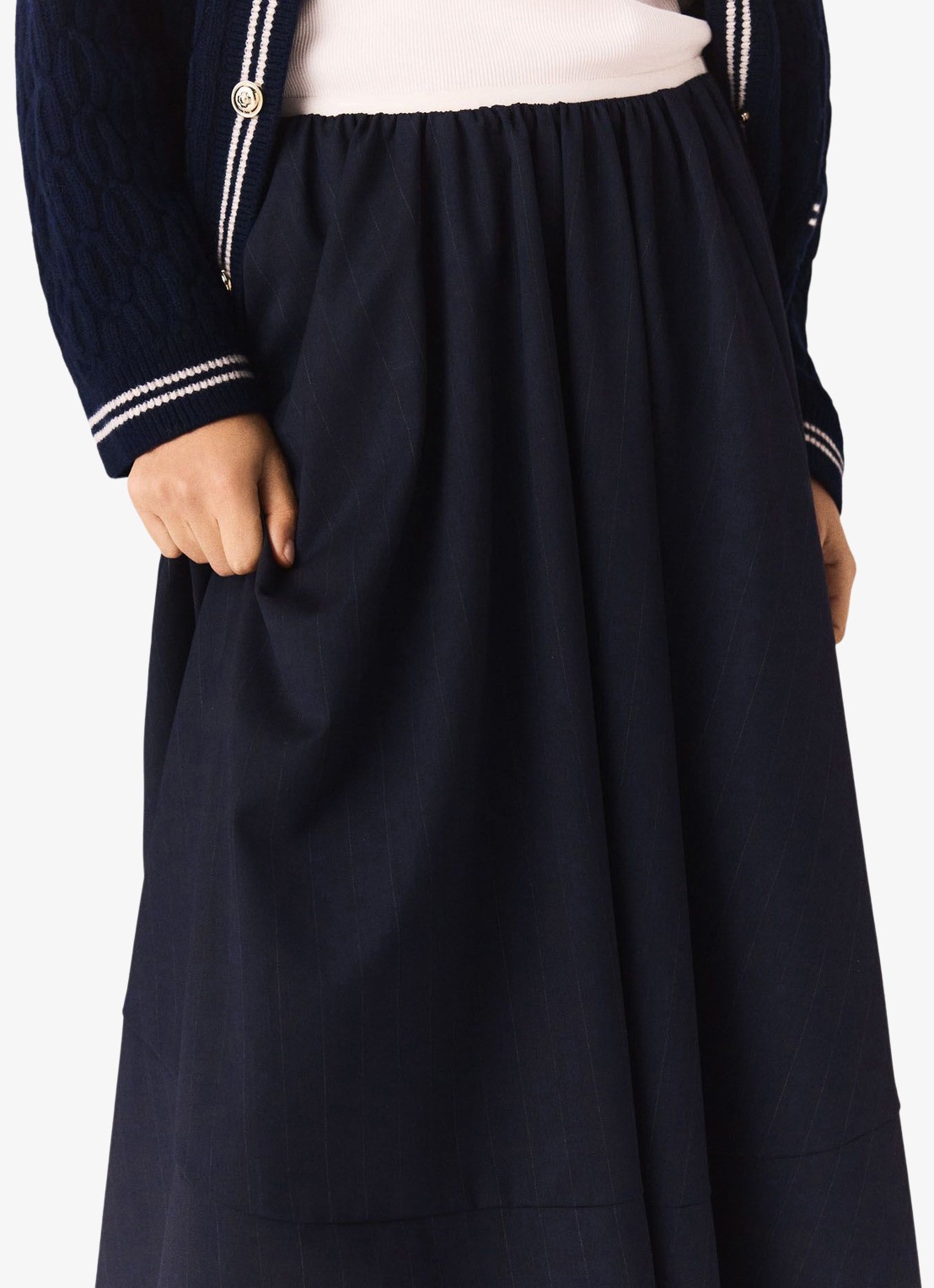 Maje Midi A-lijn rok met plooien - detail 4 donkerblauw