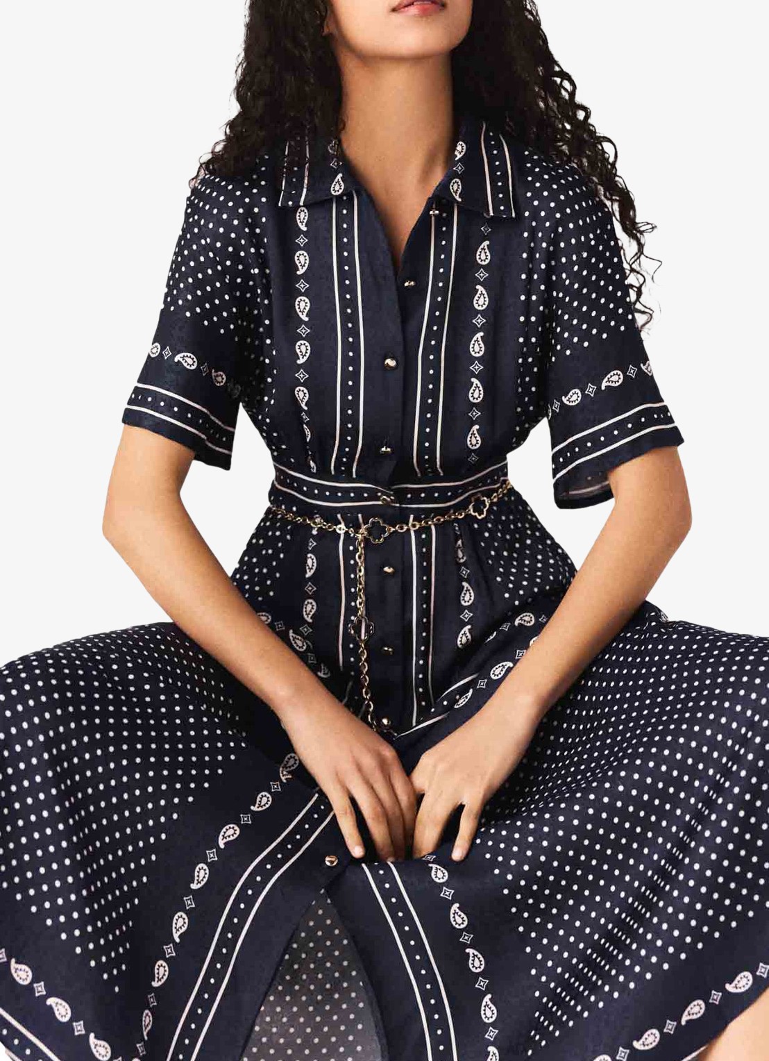 Maje Midi blousejurk met stippenprint - detail 4 donkerblauw