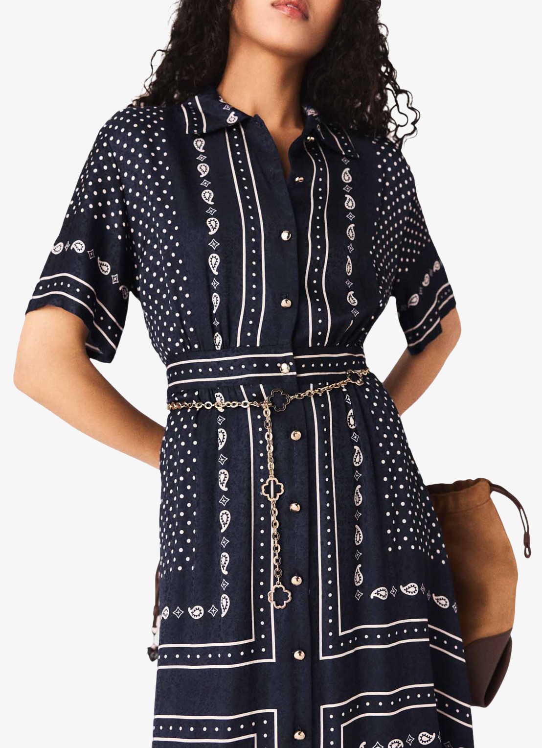 Maje Midi blousejurk met stippenprint - detail 5 donkerblauw